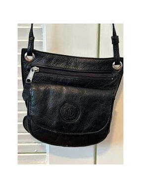 Vintage TSF Black Leather Crossbody Bag Adjustable Strap